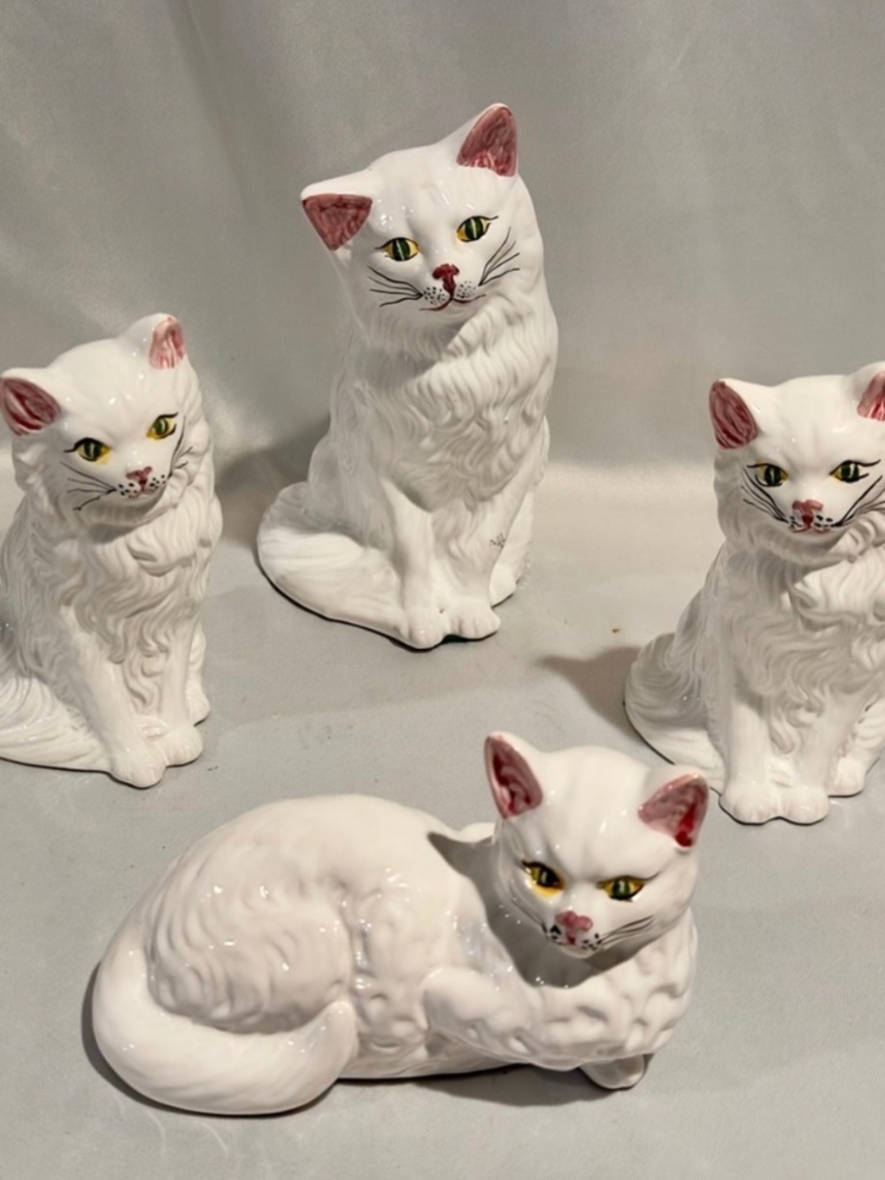 Vintage Portuguese White Ceramic Persian Cat Statue Figures-Set of 4 Portugal